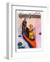 "Couple Paddling Caone," Country Gentleman Cover, August 1, 1929-McClelland Barclay-Framed Giclee Print