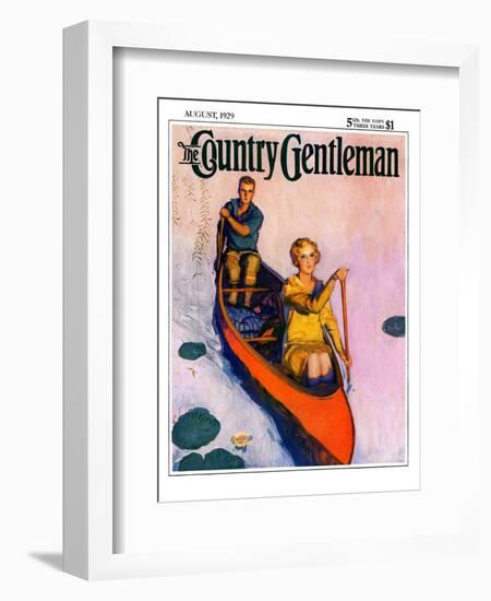 "Couple Paddling Caone," Country Gentleman Cover, August 1, 1929-McClelland Barclay-Framed Giclee Print