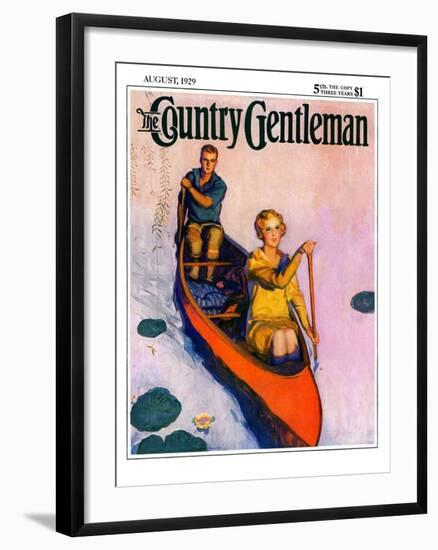 "Couple Paddling Caone," Country Gentleman Cover, August 1, 1929-McClelland Barclay-Framed Giclee Print