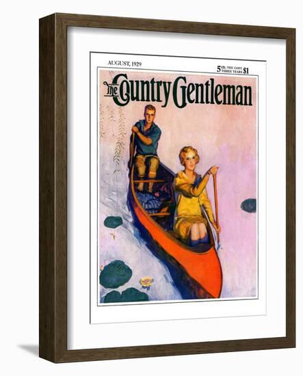 "Couple Paddling Caone," Country Gentleman Cover, August 1, 1929-McClelland Barclay-Framed Giclee Print
