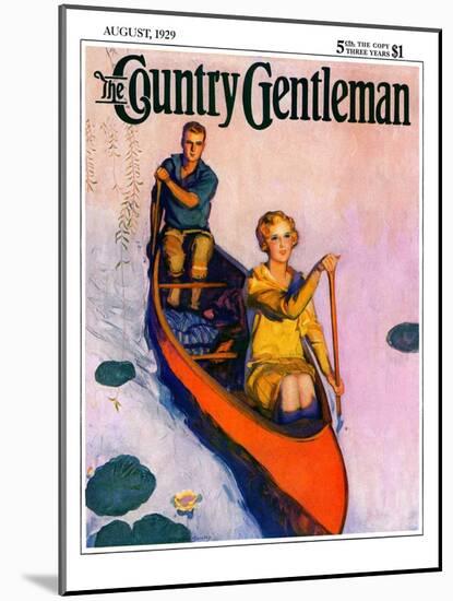 "Couple Paddling Caone," Country Gentleman Cover, August 1, 1929-McClelland Barclay-Mounted Giclee Print