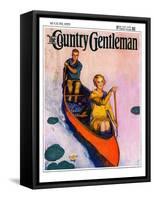 "Couple Paddling Caone," Country Gentleman Cover, August 1, 1929-McClelland Barclay-Framed Stretched Canvas