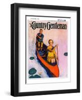 "Couple Paddling Caone," Country Gentleman Cover, August 1, 1929-McClelland Barclay-Framed Premium Giclee Print