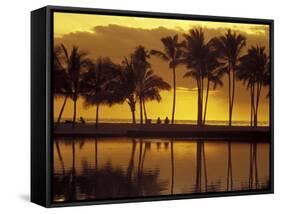 Couple, Palm Trees and Sunset Reflecting in Lagoon at Anaeho'omalu Bay, Big Island, Hawaii, USA-Merrill Images-Framed Stretched Canvas