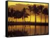 Couple, Palm Trees and Sunset Reflecting in Lagoon at Anaeho'omalu Bay, Big Island, Hawaii, USA-Merrill Images-Framed Stretched Canvas