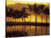 Couple, Palm Trees and Sunset Reflecting in Lagoon at Anaeho'omalu Bay, Big Island, Hawaii, USA-Merrill Images-Stretched Canvas