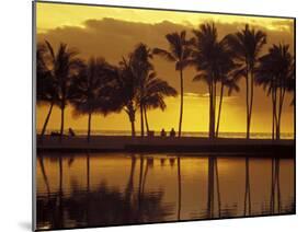 Couple, Palm Trees and Sunset Reflecting in Lagoon at Anaeho'omalu Bay, Big Island, Hawaii, USA-Merrill Images-Mounted Photographic Print