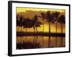 Couple, Palm Trees and Sunset Reflecting in Lagoon at Anaeho'omalu Bay, Big Island, Hawaii, USA-Merrill Images-Framed Photographic Print