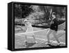 Couple Playing Tennis Together-null-Framed Stretched Canvas