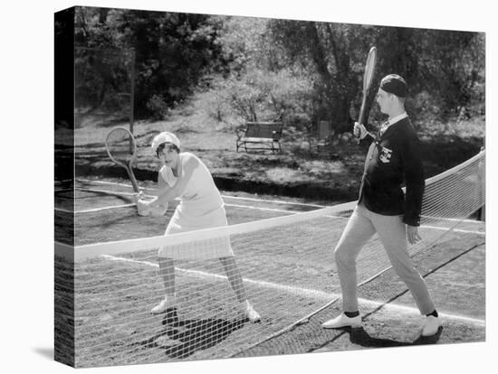 Couple Playing Tennis Together-null-Stretched Canvas