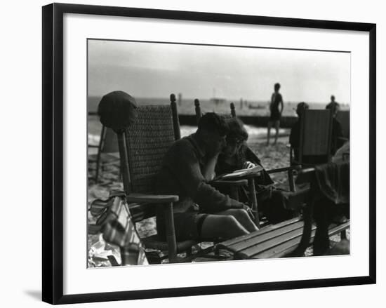 Couple Reading on Beach, Coney Island, C.1910-21-William Davis Hassler-Framed Photographic Print