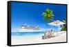 Couple Relaxing in Beach Chair at Beach with 3D Cruise Ship-Rawpixel-Framed Stretched Canvas