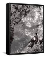 Couple Relaxing on Bank of Seine Near Notre Dame Cathedral During Lunch Hour-Alfred Eisenstaedt-Framed Stretched Canvas