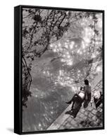 Couple Relaxing on Bank of Seine Near Notre Dame Cathedral During Lunch Hour-Alfred Eisenstaedt-Framed Stretched Canvas