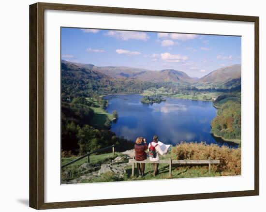 Couple Resting on Bench, Viewing the Lake at Grasmere, Lake District, Cumbria, England, UK-Nigel Francis-Framed Photographic Print