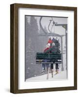 Couple Riding Up the Ski Lift During a Snow Storm, Vail, Colorado, USA-Paul Sutton-Framed Photographic Print