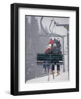 Couple Riding Up the Ski Lift During a Snow Storm, Vail, Colorado, USA-Paul Sutton-Framed Photographic Print