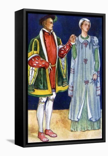 Couple 's costume in reign of Edward VI (1547-1553)-Dion Clayton Calthrop-Framed Stretched Canvas