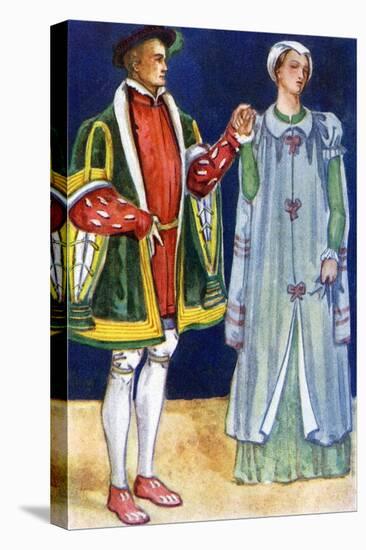 Couple 's costume in reign of Edward VI (1547-1553)-Dion Clayton Calthrop-Stretched Canvas