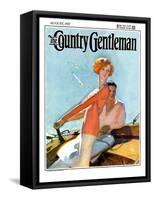 "Couple Sailing," Country Gentleman Cover, August 1, 1927-McClelland Barclay-Framed Stretched Canvas