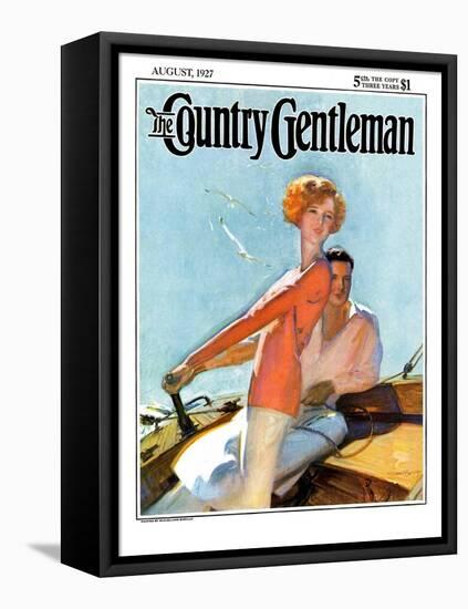 "Couple Sailing," Country Gentleman Cover, August 1, 1927-McClelland Barclay-Framed Stretched Canvas