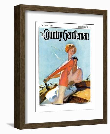 "Couple Sailing," Country Gentleman Cover, August 1, 1927-McClelland Barclay-Framed Premium Giclee Print