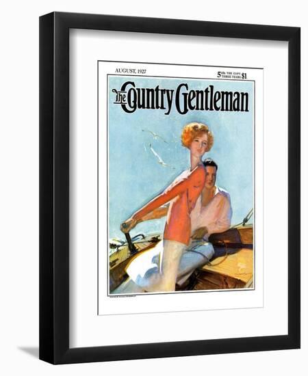 "Couple Sailing," Country Gentleman Cover, August 1, 1927-McClelland Barclay-Framed Premium Giclee Print