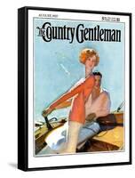 "Couple Sailing," Country Gentleman Cover, August 1, 1927-McClelland Barclay-Framed Stretched Canvas