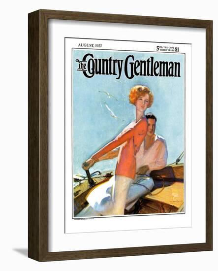 "Couple Sailing," Country Gentleman Cover, August 1, 1927-McClelland Barclay-Framed Giclee Print