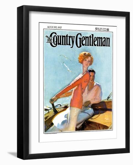 "Couple Sailing," Country Gentleman Cover, August 1, 1927-McClelland Barclay-Framed Giclee Print