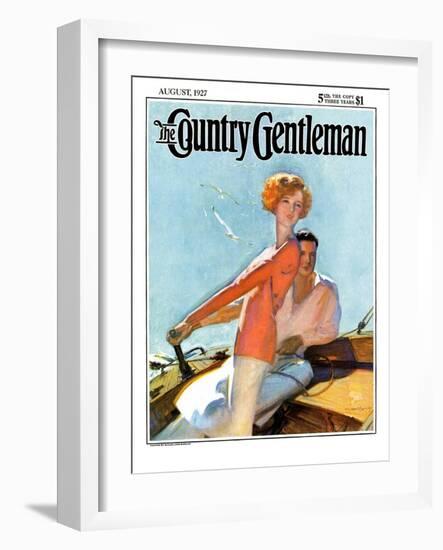 "Couple Sailing," Country Gentleman Cover, August 1, 1927-McClelland Barclay-Framed Giclee Print