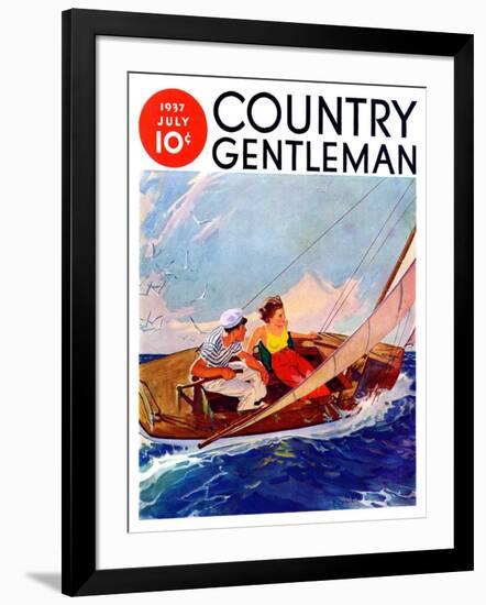 "Couple Sailing," Country Gentleman Cover, July 1, 1937-R.J. Cavaliere-Framed Giclee Print