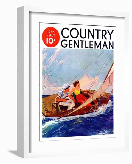 "Couple Sailing," Country Gentleman Cover, July 1, 1937-R.J. Cavaliere-Framed Giclee Print