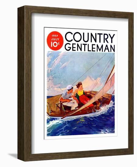 "Couple Sailing," Country Gentleman Cover, July 1, 1937-R.J. Cavaliere-Framed Giclee Print