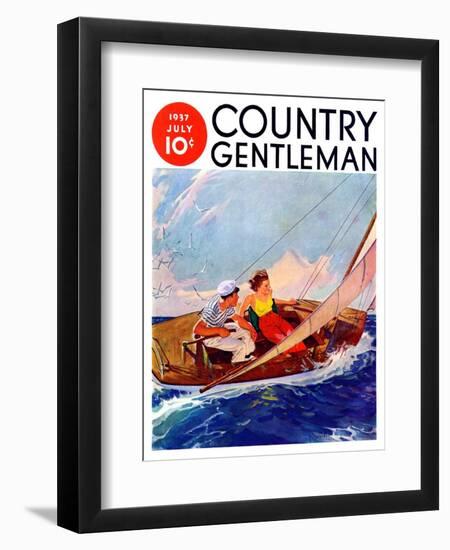 "Couple Sailing," Country Gentleman Cover, July 1, 1937-R.J. Cavaliere-Framed Giclee Print