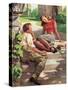 Couple Sitting on Steps-null-Stretched Canvas