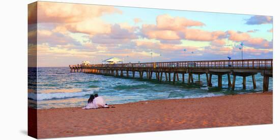 Couple Sitting on the Beach at Sunset, Fort Lauderdale, Florida, USA-null-Stretched Canvas