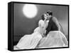 Couple Sitting Together in Love-null-Framed Stretched Canvas