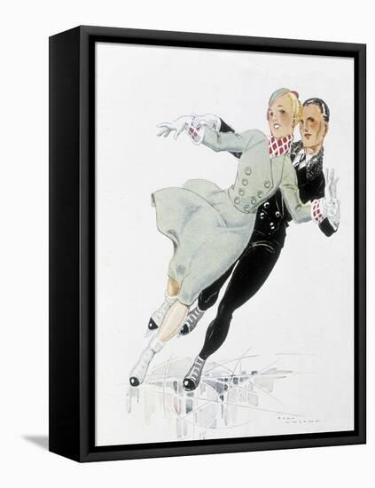 Couple Skating - Drawing, 1935-Rene Vincent-Framed Stretched Canvas