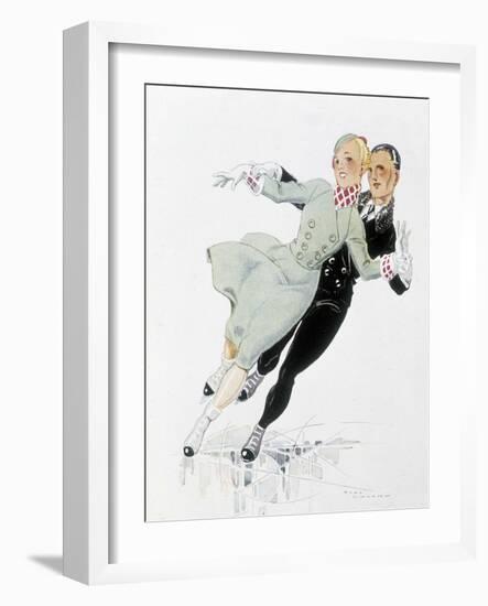 Couple Skating - Drawing, 1935-Rene Vincent-Framed Giclee Print