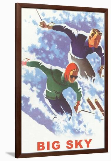 Couple Skiing, Big Sky, Montana-null-Framed Art Print