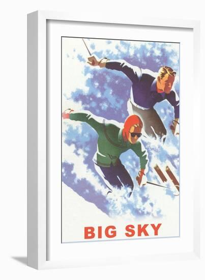 Couple Skiing, Big Sky, Montana-null-Framed Art Print