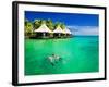 Couple Snorkling in Tropical Lagoon with over Water Bungalows-Martin Valigursky-Framed Photographic Print