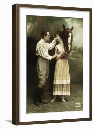 Couple Standing next to Horse-null-Framed Photographic Print