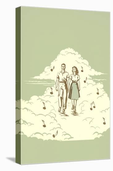 Couple Strolling on Cloud with Musical Notes-null-Stretched Canvas