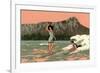 Couple Surfing at Diamond Head-null-Framed Art Print