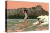 Couple Surfing at Diamond Head-null-Stretched Canvas