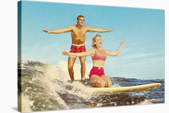 Couple Surfing-null-Stretched Canvas