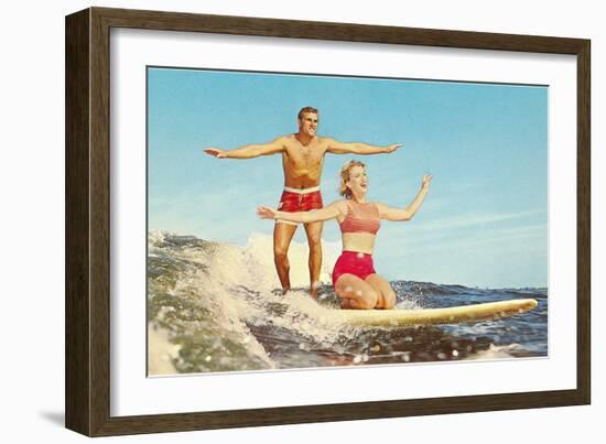 Couple Surfing-null-Framed Art Print