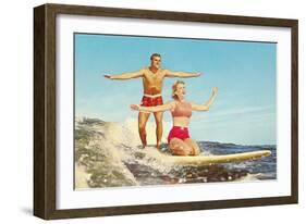 Couple Surfing-null-Framed Art Print